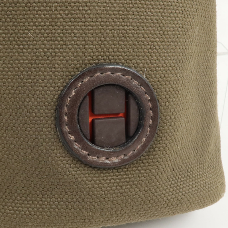 HERMES Barenia皮革/帆布On-The-Go Dog Pouch手拿包Kaki/Feu-6