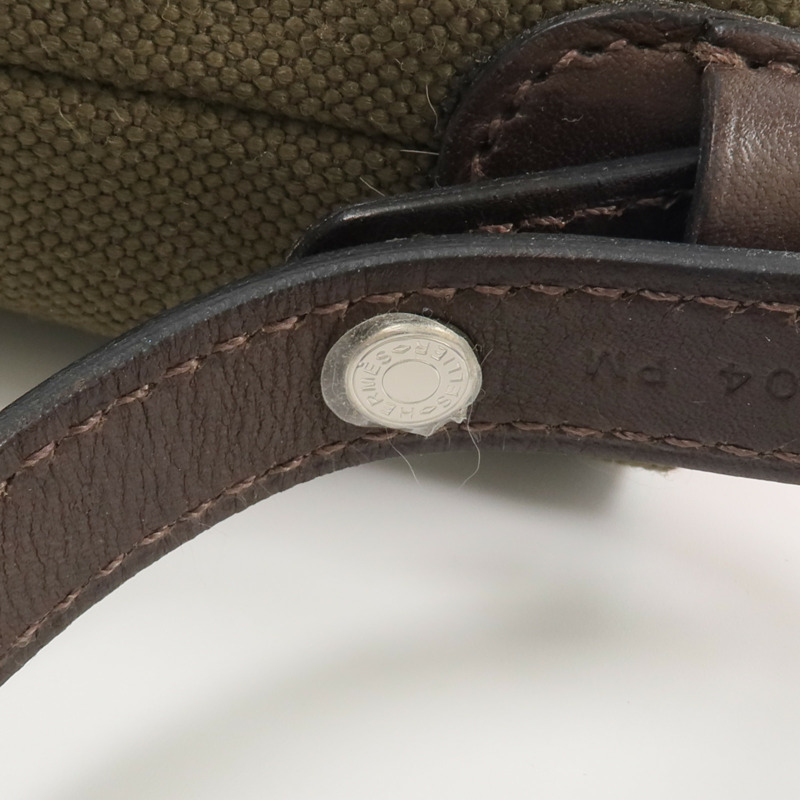HERMES Barenia皮革/帆布On-The-Go Dog Pouch手拿包Kaki/Feu-7
