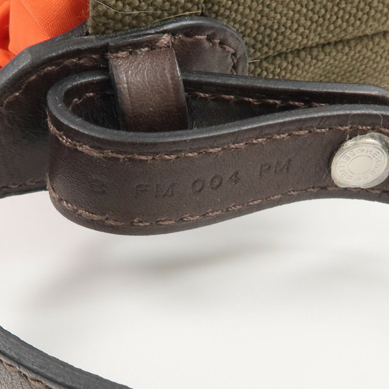 HERMES Barenia皮革/帆布On-The-Go Dog Pouch手拿包Kaki/Feu-8