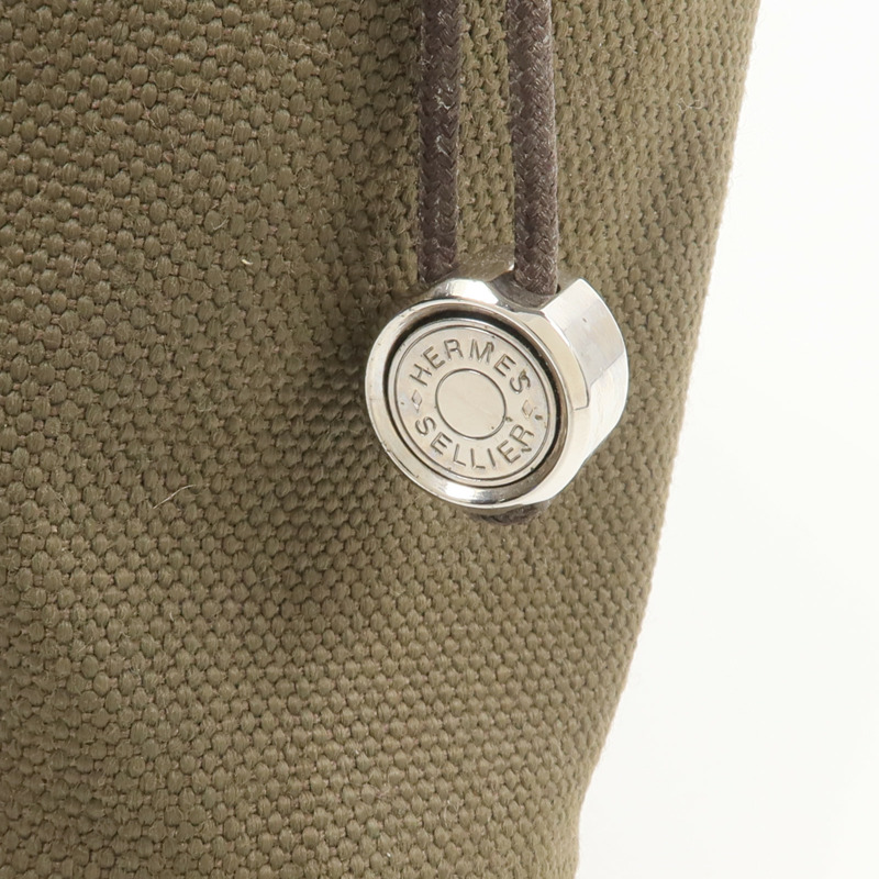 HERMES Barenia皮革/帆布On-The-Go Dog Pouch手拿包Kaki/Feu-9