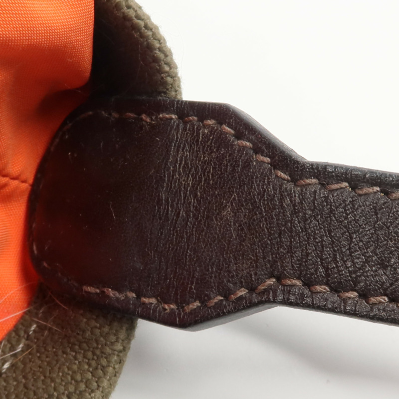 HERMES Barenia皮革/帆布On-The-Go Dog Pouch手拿包Kaki/Feu-12