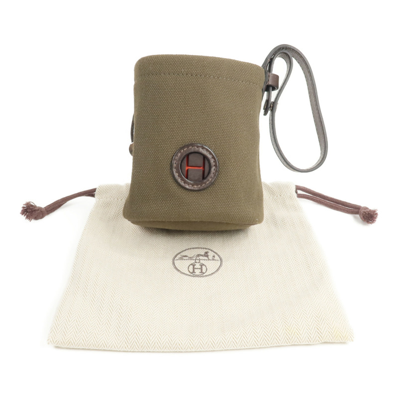 HERMES Barenia皮革/帆布On-The-Go Dog Pouch手拿包Kaki/Feu-17