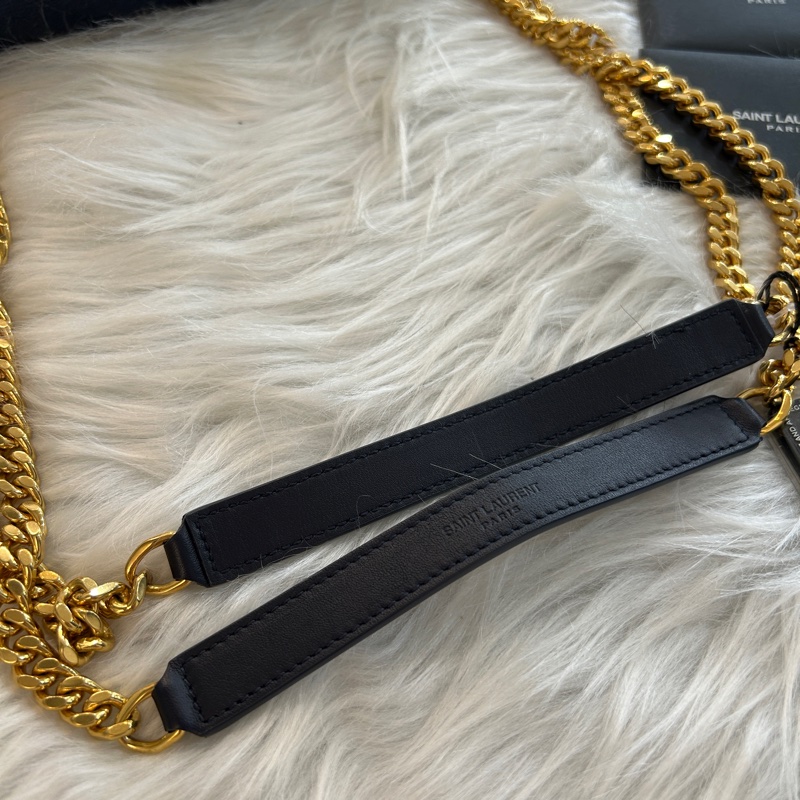 YSL 布面 藍色 金釦 鏈條包 兩用包-6