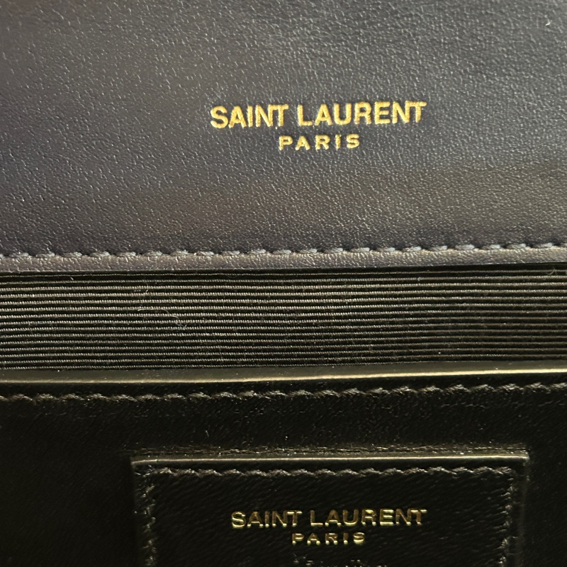 YSL 布面 藍色 金釦 鏈條包 兩用包-7