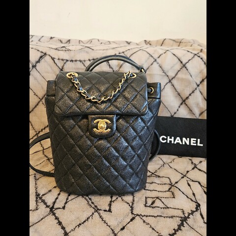 Chanel 香奈兒黑金經典菱格/手提後背包 小款 雙肩包 95新