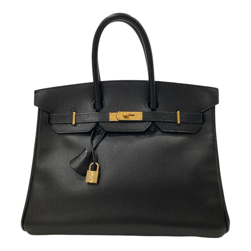 HERMES 愛馬仕 柏金包 手提包 BIRKIN35 皮革 黑 金釦-0