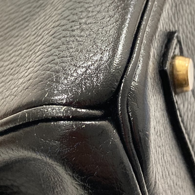 HERMES 愛馬仕 柏金包 手提包 BIRKIN35 皮革 黑 金釦-8