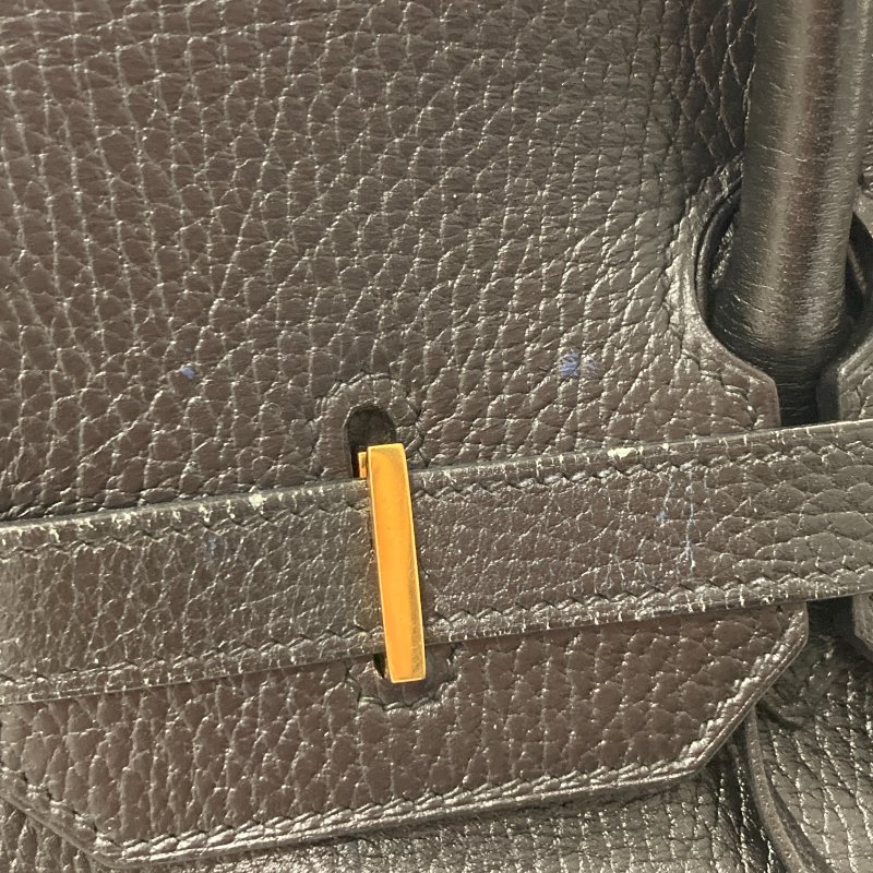 HERMES 愛馬仕 柏金包 手提包 BIRKIN35 皮革 黑 金釦-16