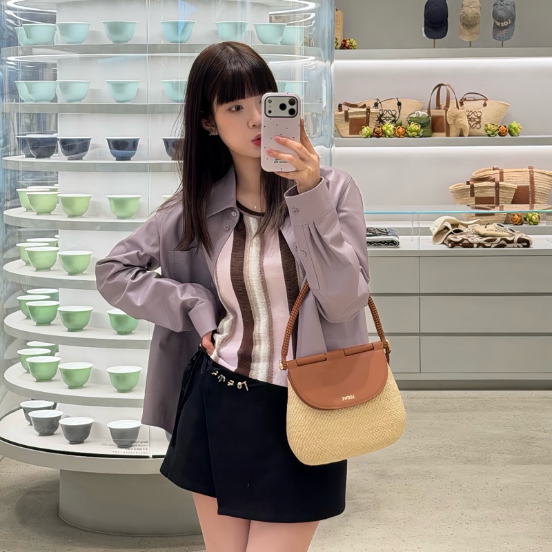 ✨99新Loewe羅意威Pescador中號編織馬鞍包漁夫包單肩斜挎包手提包 底長24cm 26年-8