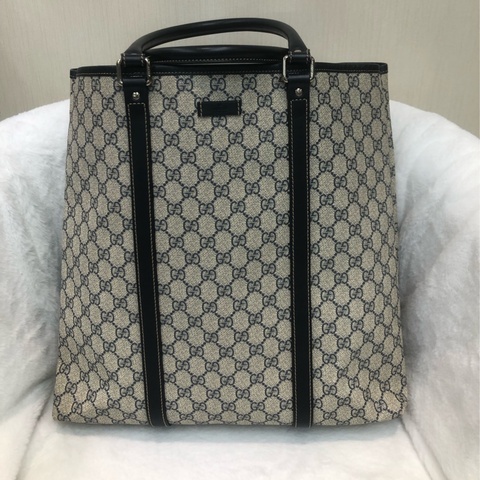 Gucci 老花米色拼藍帶 Tote Bag XC578