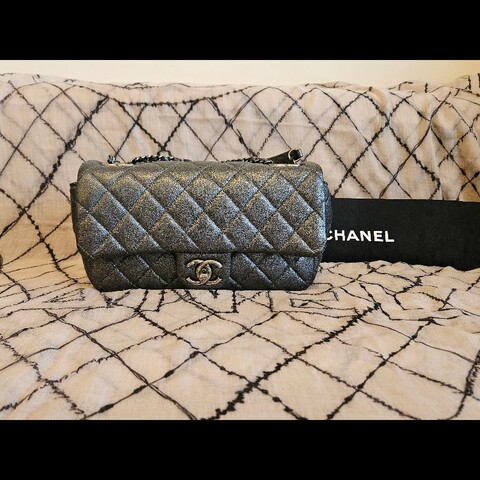 Chanel 香奈兒深銀荔枝經典菱格/轉扣CF/三背包 肩背包 9新