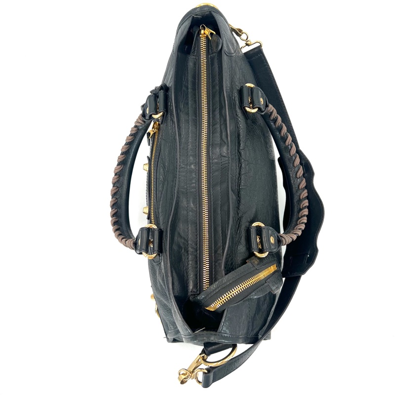 97新✨巴黎世家 Balenciaga 機車包city 菠蘿釘 灰金 手提包側背包-8