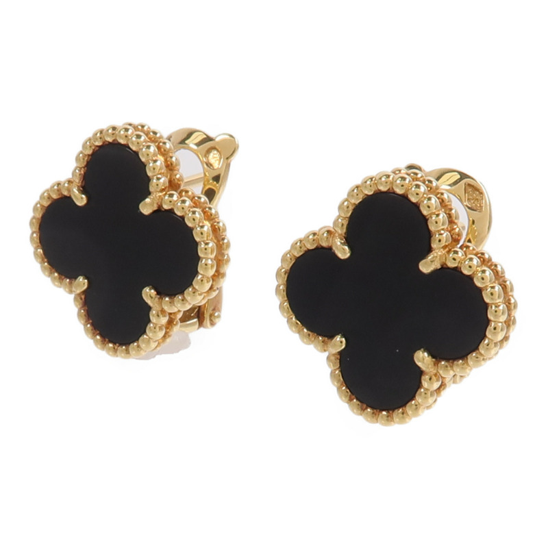Van Cleef & Arpels 18K黃金Vintage Alhambra Earrings縞瑪瑙耳環-1