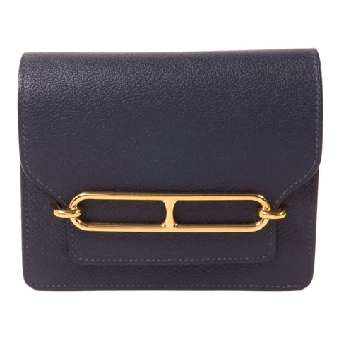 HERMES Evercolor皮革Roulis Slim Wallet錢包Bleu Nuit