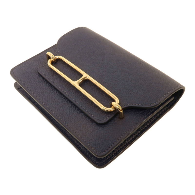 HERMES Evercolor皮革Roulis Slim Wallet錢包Bleu Nuit-3