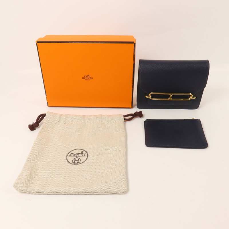 HERMES Evercolor皮革Roulis Slim Wallet錢包Bleu Nuit-9