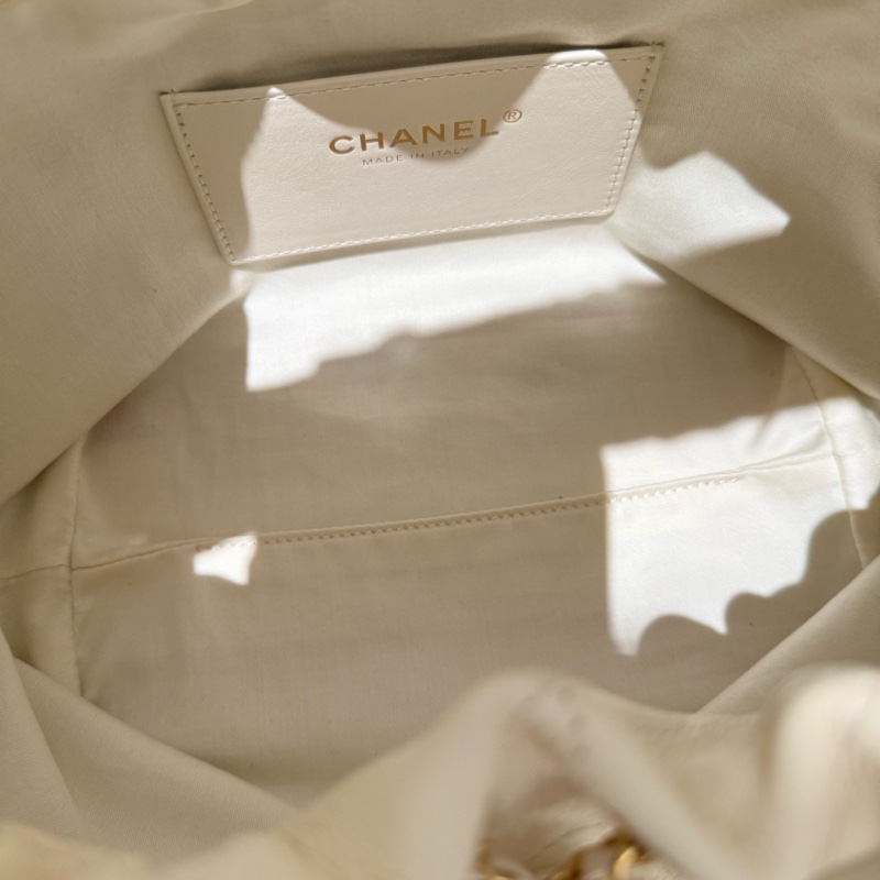 💛全新 Chanel/香奈兒26c淡米色牛皮抽繩hobo腋下包單肩包附件:塵袋 購票-8