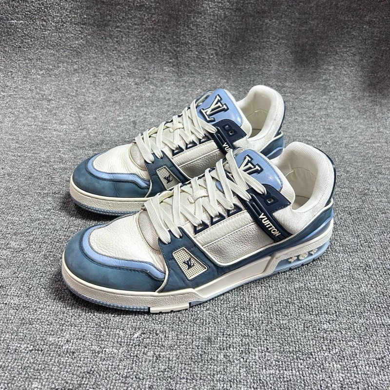 Louis Vuitton 路易威登 LV 新款Trainer 圓頭系帶 低幫 板鞋 男女同款 藍白42碼-0