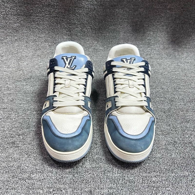 Louis Vuitton 路易威登 LV 新款Trainer 圓頭系帶 低幫 板鞋 男女同款 藍白42碼-1