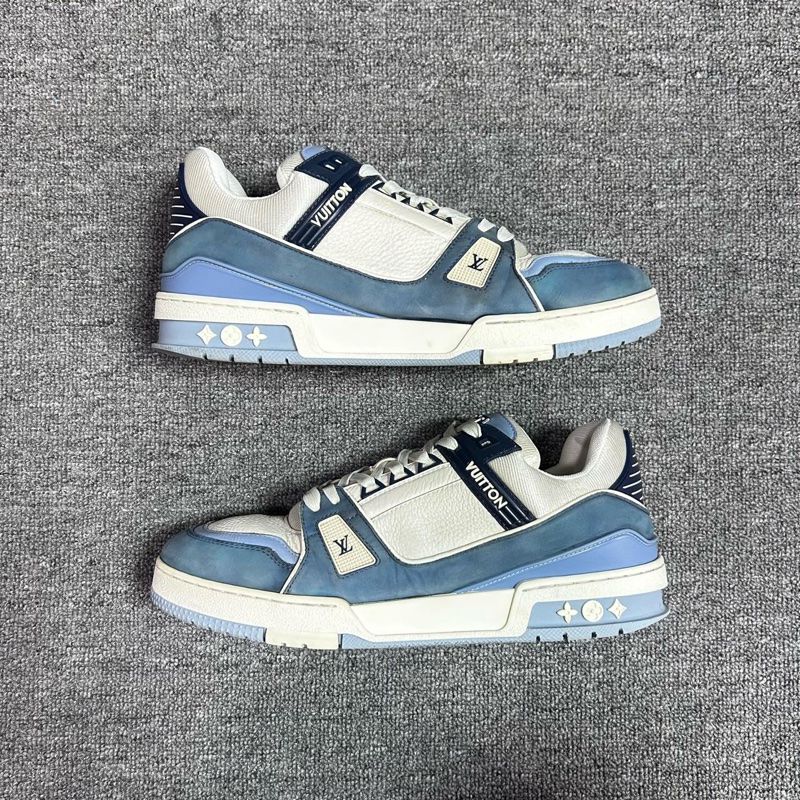 Louis Vuitton 路易威登 LV 新款Trainer 圓頭系帶 低幫 板鞋 男女同款 藍白42碼-2