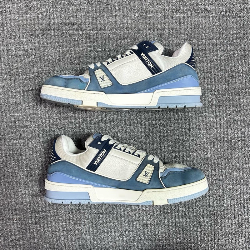 Louis Vuitton 路易威登 LV 新款Trainer 圓頭系帶 低幫 板鞋 男女同款 藍白42碼-3
