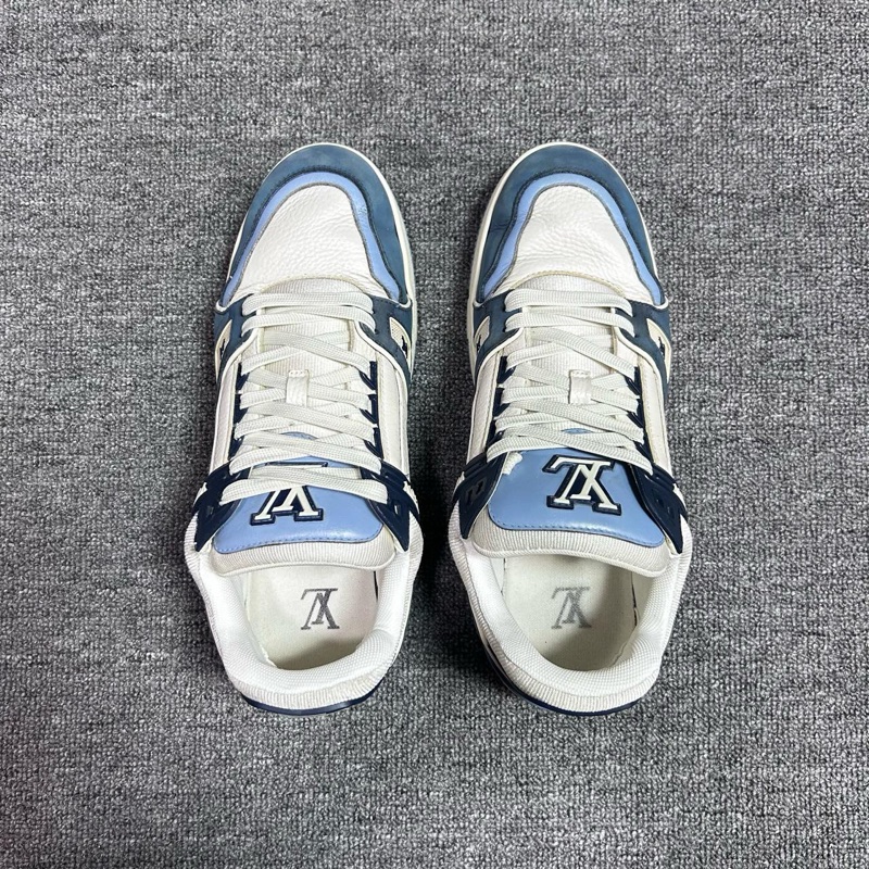 Louis Vuitton 路易威登 LV 新款Trainer 圓頭系帶 低幫 板鞋 男女同款 藍白42碼-4