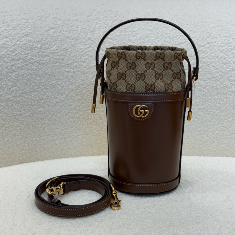 Gucci Ophidia GG棕色束口帆布內袋牛皮-0