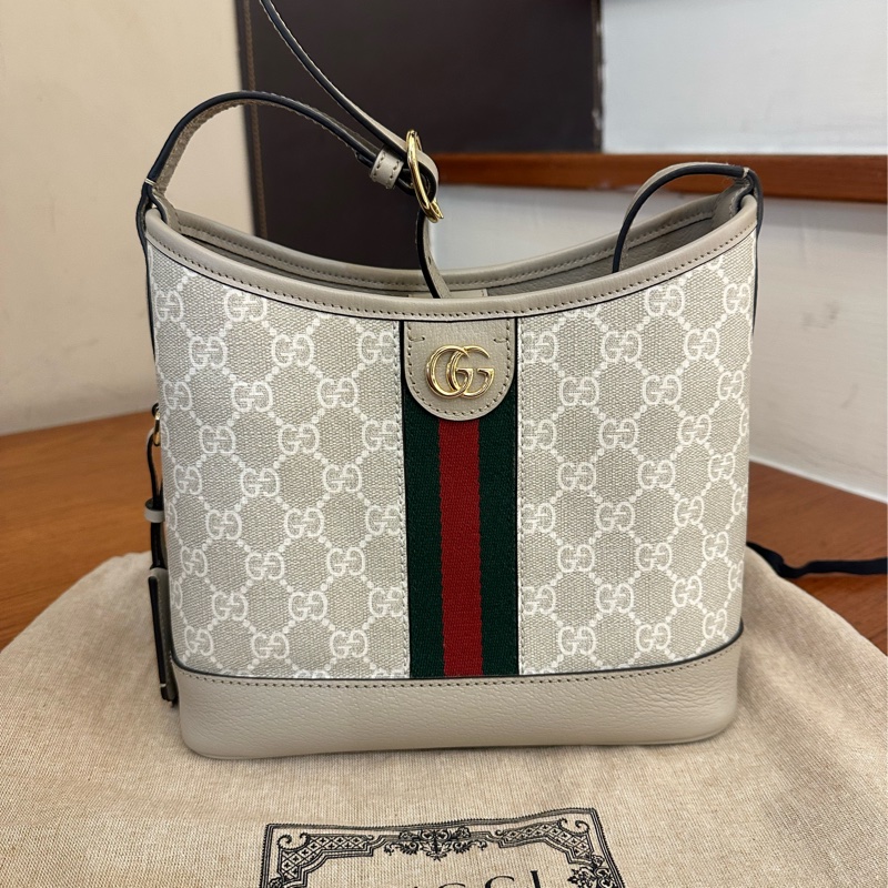 GUCCI 米白紅綠PVC可調整肩背包-0