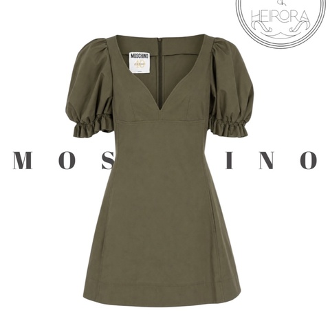 MOSCHINO Puff sleeve cotton mini dress green | New | Moschino 軍綠色裙40 全新玩貨