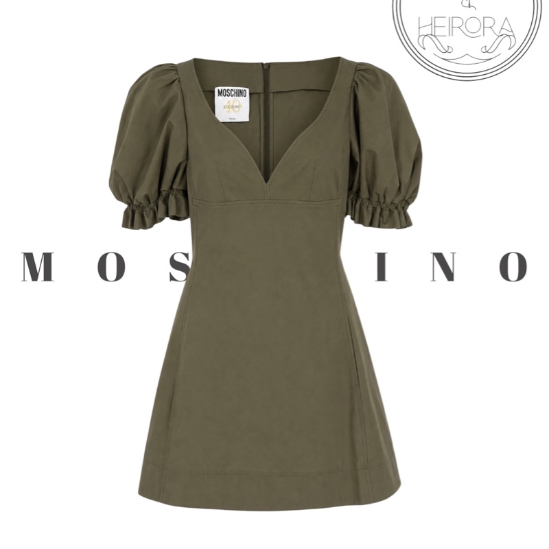 MOSCHINO Puff sleeve cotton mini dress green | New | Moschino 軍綠色裙40 全新玩貨-0