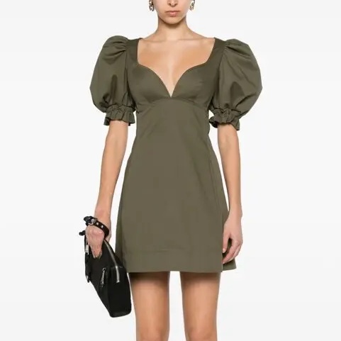 MOSCHINO Puff sleeve cotton mini dress green | New | Moschino 軍綠色裙40 全新玩貨-1