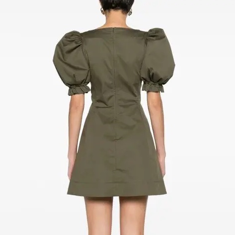 MOSCHINO Puff sleeve cotton mini dress green | New | Moschino 軍綠色裙40 全新玩貨-2