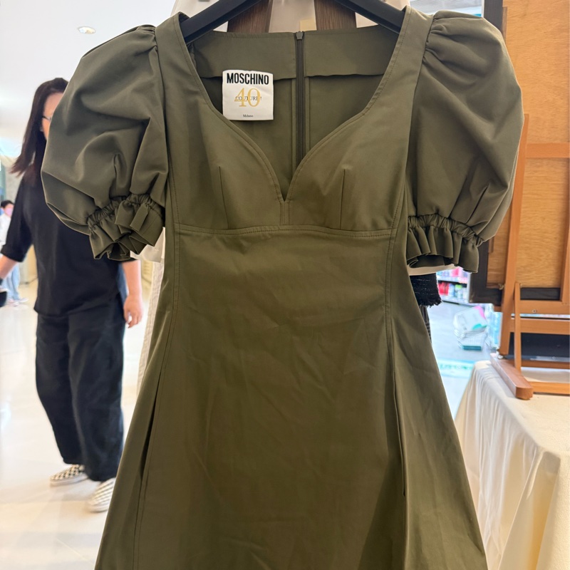 MOSCHINO Puff sleeve cotton mini dress green | New | Moschino 軍綠色裙40 全新玩貨-3