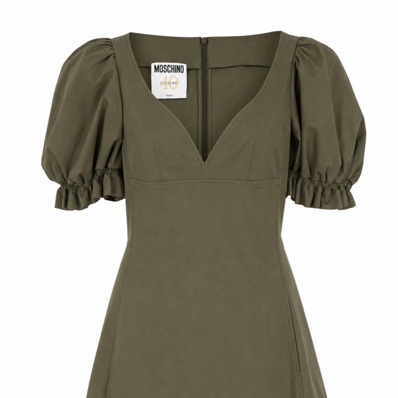 MOSCHINO Puff sleeve cotton mini dress green | New | Moschino 軍綠色裙40 全新玩貨-8