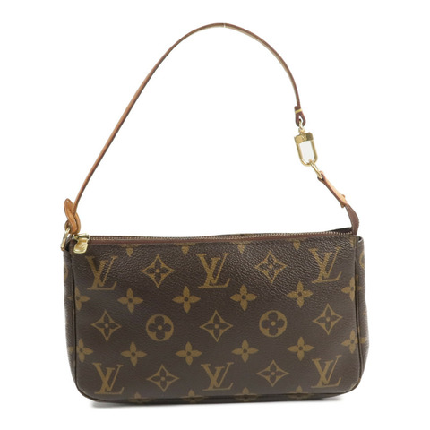 LOUIS VUITTON Monogram Pochette Accessoires金扣手挽袋棕色