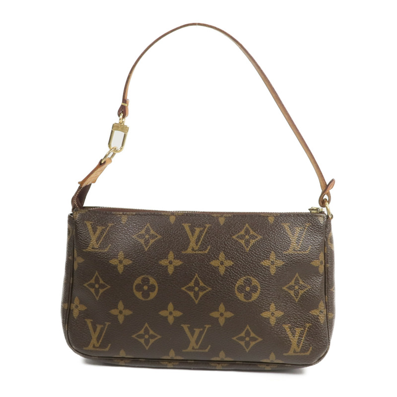 LOUIS VUITTON Monogram Pochette Accessoires金扣手挽袋棕色-1