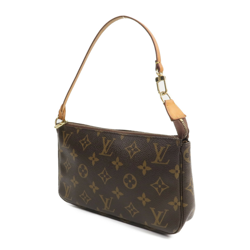 LOUIS VUITTON Monogram Pochette Accessoires金扣手挽袋棕色-2
