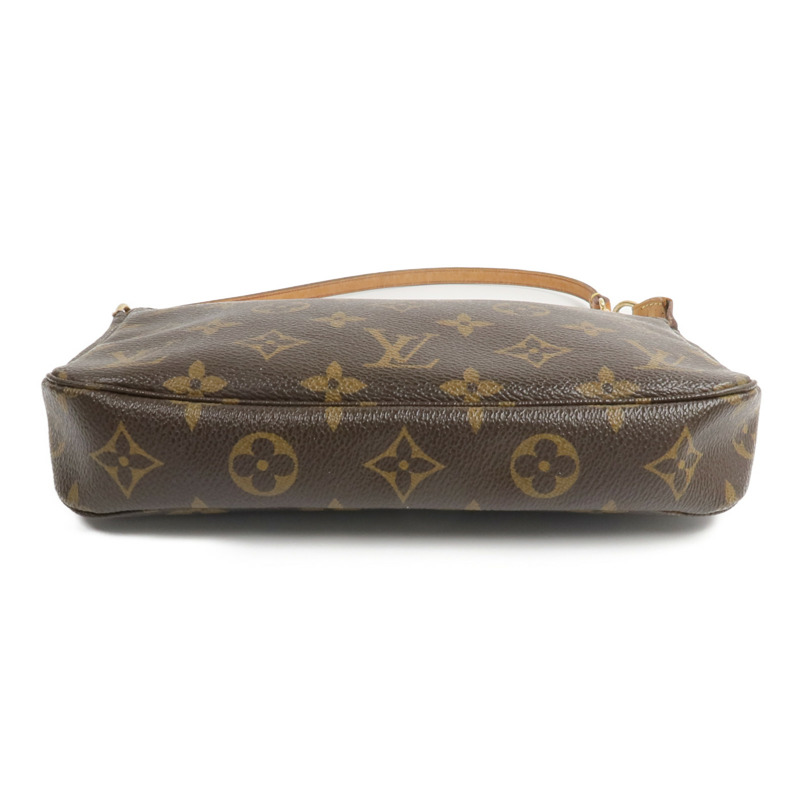 LOUIS VUITTON Monogram Pochette Accessoires金扣手挽袋棕色-3