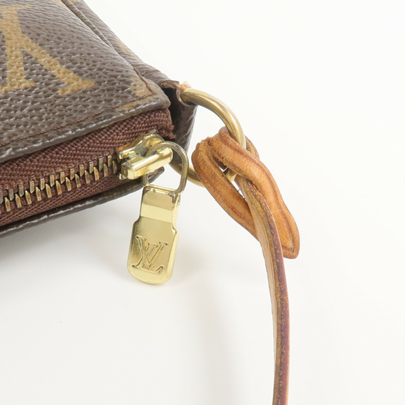 LOUIS VUITTON Monogram Pochette Accessoires金扣手挽袋棕色-5