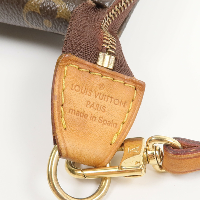 LOUIS VUITTON Monogram Pochette Accessoires金扣手挽袋棕色-7