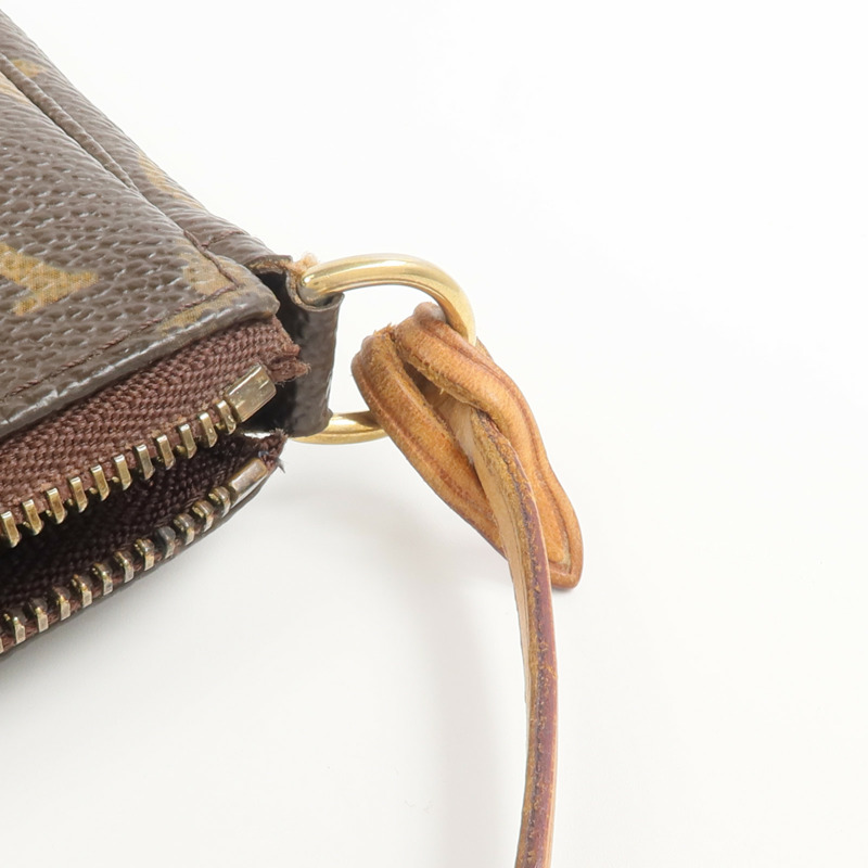 LOUIS VUITTON Monogram Pochette Accessoires金扣手挽袋棕色-12