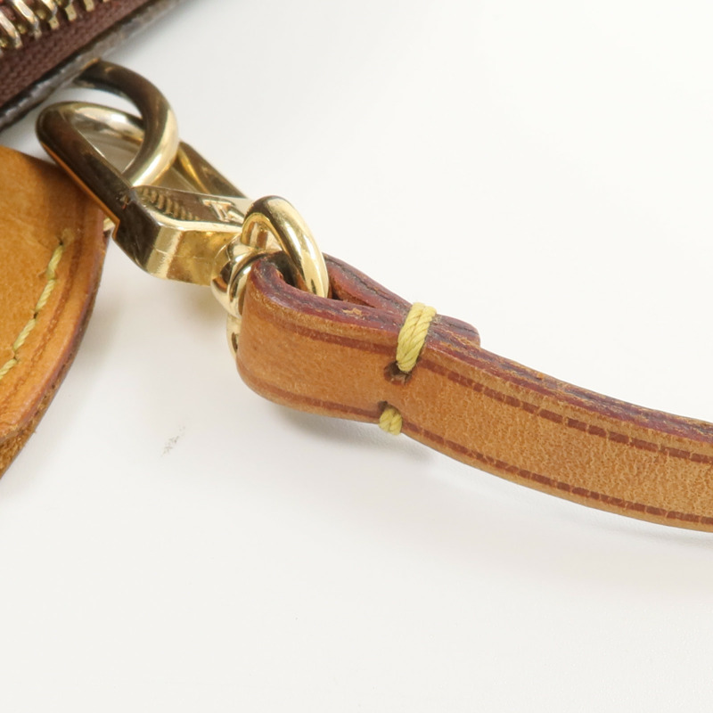 LOUIS VUITTON Monogram Pochette Accessoires金扣手挽袋棕色-13
