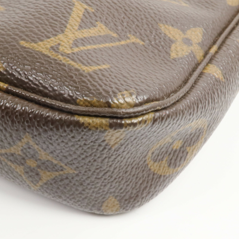 LOUIS VUITTON Monogram Pochette Accessoires金扣手挽袋棕色-14