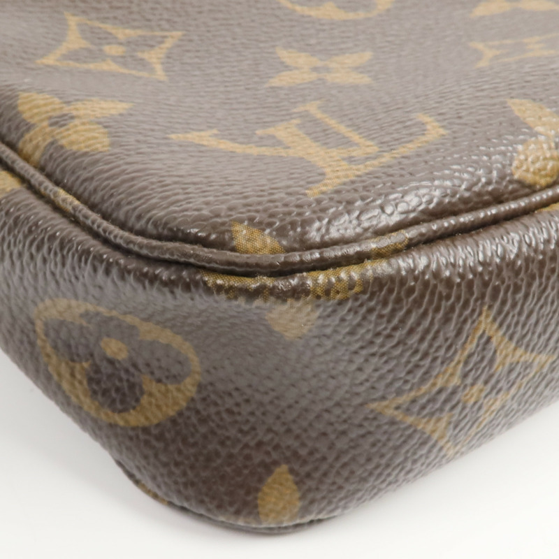 LOUIS VUITTON Monogram Pochette Accessoires金扣手挽袋棕色-15