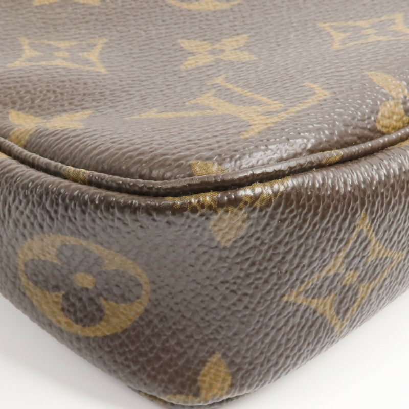 LOUIS VUITTON Monogram Pochette Accessoires金扣手挽袋棕色-17
