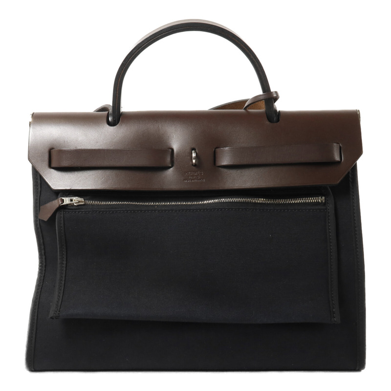 HERMES 帆布Herbag PM手挽肩背兩用袋Noir-1