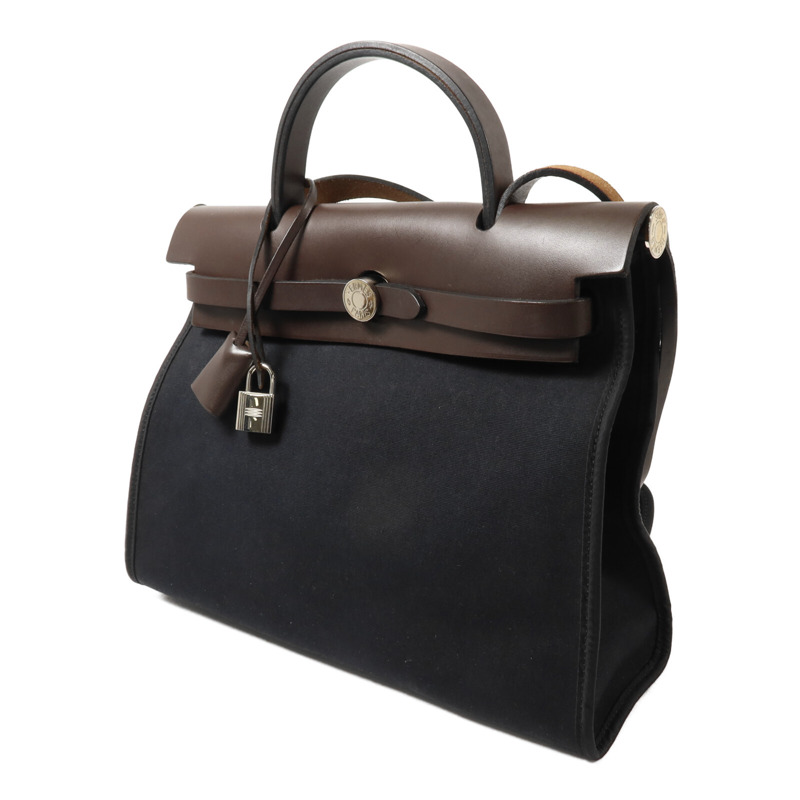 HERMES 帆布Herbag PM手挽肩背兩用袋Noir-2