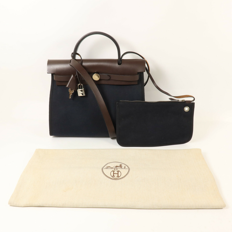 HERMES 帆布Herbag PM手挽肩背兩用袋Noir-8