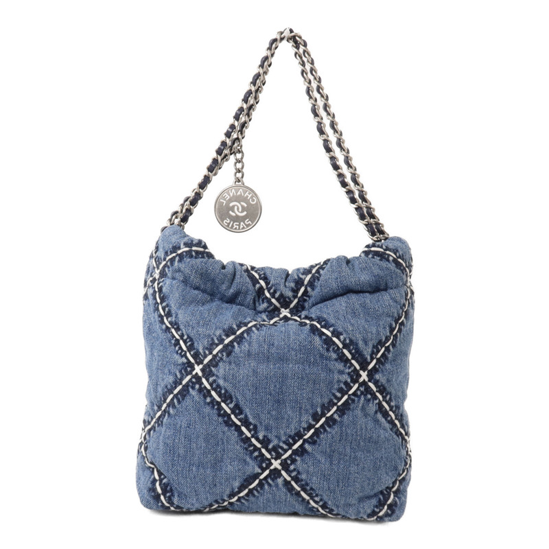 CHANEL 牛仔布Chanel 22 Mini鏈帶肩背袋-1