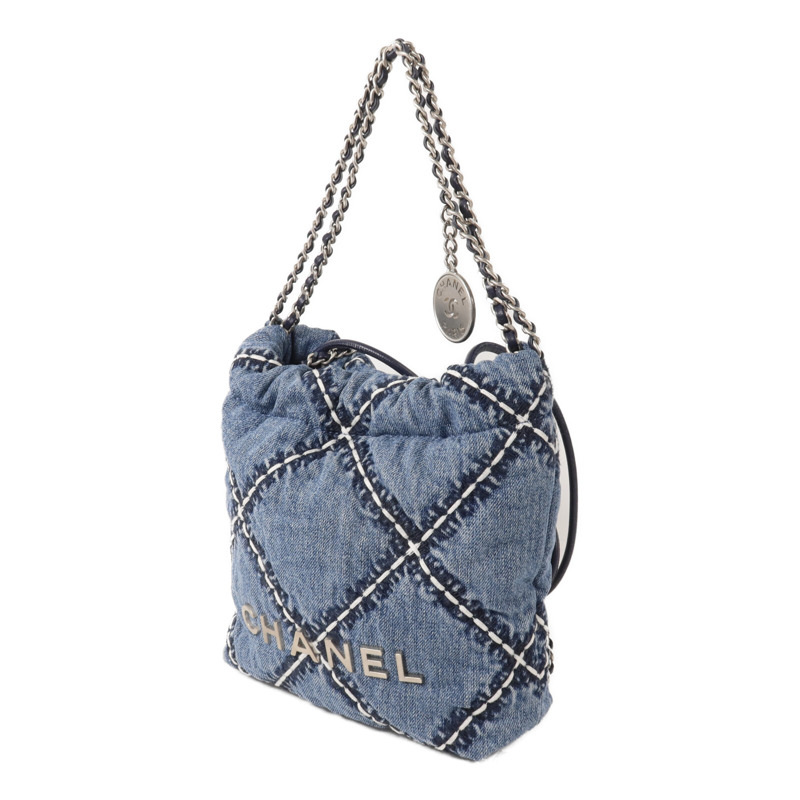 CHANEL 牛仔布Chanel 22 Mini鏈帶肩背袋-2